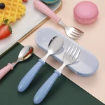 3pcs Children Spoon Forks Box Kids Stainless Steel Kids Cutlery Portable Baby Feeding Utensils Baby Spoons Baby Tableware Set