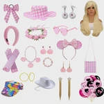 Movie Cosplay Accessories Pink Plaid Hat Bag Necklaces Set for Girls Women Birthday Halloween Party Costume Decorations