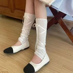Cotton Bow Leg Warmers Sweet Mid-rise Single Needle Jk Feet Covers Balletcore Style Ribbon Ballet Ribbon Leg Covers Woman