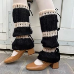 Knitted Leg Coverings for Women Knee High Socks Contrast Color Leg Warmers Knit Leg Sleeves Soft Winter Leg Cuffs Harajuku Y2K