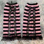 Korean Fashion Long Sock Y2K Girl Lace Patchwork Eyelet Lace-up Street Leg Warmers Sweet Pink Gothic Striped Long Leg Warmer
