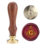 Square & Compass Masonic Sealing Wax Stamps with Wooden Hilt for Party Invitation, Wine Packages, Envelopes, Greeting Cards
