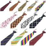 Pre-Tied Elastic Necktie Rainbow Stripes Leopard Print Boys Kids Imitation Silk Ties Stage Performance Party Costume