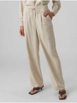 Beige women's trousers with linen blend Vero Moda Jesmilo - Women