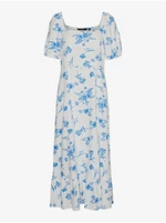 Women's white and blue floral maxi dress with linen blend Vero Moda Mymil - Women