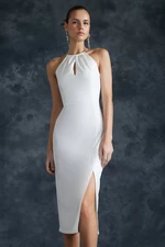 Trendyol Bridal White Formal Fitted Accessory Woven Elegant Evening Dress