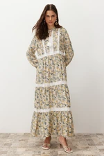 Trendyol Beige Floral Embroidery / Guipure Detailed Woven Dress