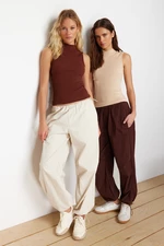 Trendyol 2-Pack Brown-Beige Fitted Ribbed Elastic Knitted Blouse