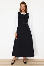 Trendyol Black Gabardine Belt Detailed Sleeveless Woven Gilet Dress