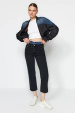 Trendyol Black Color Block Belt Detail High Waist Straight Jeans