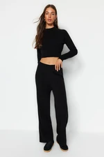 Trendyol Black Crop Basic Knitwear Top and Bottom Set