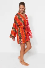 Trendyol Kwiatowy Wzór Pasek Mini Tkana 100% Bawełniana Sukienka Plażowa
