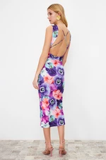 Trendyol Multi Color Floral Print Back detail Maxi Stretchy Knitted Maxi Pencil Dress