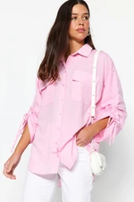 Trendyol Light Pink Pullover Adjustable Sleeves, Woven Cotton Shirts