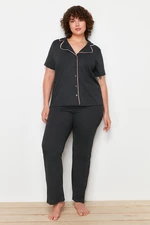 Trendyol Curve Anthracite Shirt Collar Ribbed Knitted Pajamas Set