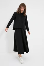 Trendyol Black Hooded Sweatshirt-Skirt Knitted Suit