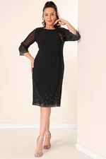 By Saygı Stone Detailed Plus Size Lined Dress at Sleeves And Skirt