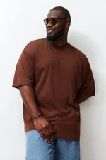 Trendyol Plus Size Brown Oversize Comfortable Basic 100% Cotton T-Shirt