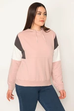 Şans Women's Plus Size Rose Pink Color Detailed Hooded Sweatshirt