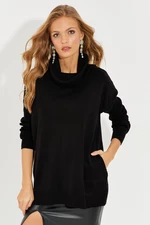 Cool & Sexy Women's Black Lace Collar Pocket Knitwear Sweater YZ519