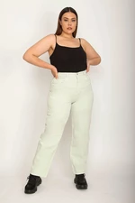 Šans dámské zelené pohodlné džíny ve velké velikosti, 5 kapes