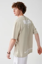 Avva Men's Beige Oversize 100% Cotton Crew Neck Front And Back Printed T-shirt