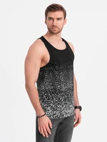 Ombre Men's cotton tank top with gradient print - black