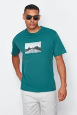 Trendyol Emerald Green Relaxed/Comfortable Cut Photoprint Printed 100% Cotton T-shirt