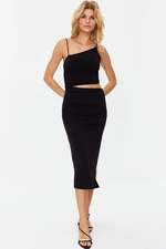 Trendyol Black Cut Out Fitted Stretch Knitted Midi Dress with Slit
