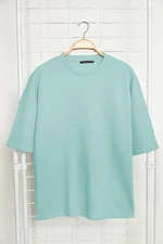 Trendyol Basic Mint Oversize/Wide-Fit Textured Waffle Short Sleeve T-Shirt