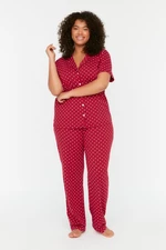 Trendyol Curve Claret Red Printed Knitted Buttons Pajamas Set