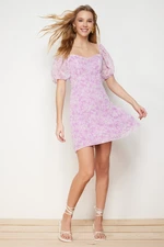 Trendyol Lilac Floral Print A-Cut Chiffon Lined Mini Woven Dress