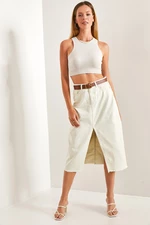 Bianco Lucci Women's Laser Cut Slit Denim Skirt