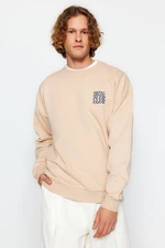 Trendyol Beige Oversize/Wide-Fit Text Printed Back Sweatshirt
