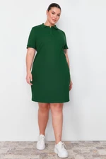 Trendyol Curve Green Polo Collar Mini Knitted Dress