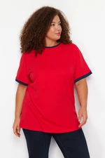 Trendyol Curve Red Color Block Detailed Boyfriend Knitted T-shirt