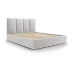 Jasnoszare tapicerowane łóżko dwuosobowe ze schowkiem ze stelażem 160x200 cm Juniper – Mazzini Beds