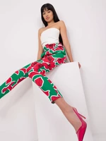 Green-pink elegant trousers with print