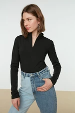 Trendyol Black Zipper High Neck Long Sleeve Flexible Snaps Knitted Bodysuit
