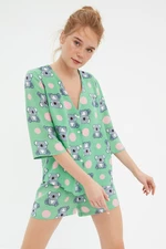 Trendyol Multi Color Koala Patterned Shirt-Shorts Woven Pajamas Set