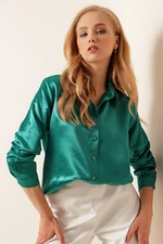 Bigdart 3964 Lightly Flowy Satin Shirt - A.green.