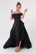 Lafaba Women's Black Bateau Neck Satin Evening & Prom Dress