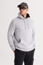 AC&Co / Altınyıldız Classics Men's Gray Melange Standard Fit Hoodie with Fleece 3 Threads, Kangaroo Pocket Cotton Sweatshirt.