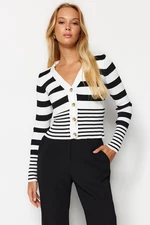 Trendyol Black Crop Striped Premium Kdrawed Cardigan