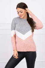 Sweater with geometric patterns grey + powder pink