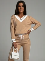 Beige women's sweatshirt set with deep neckline