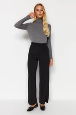 Trendyol Black Ribbed High Waist Straight Fit Knitted Pants