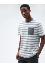 Koton Round Neck T-Shirts, Textured Pocket Detailed, Short Sleeves.