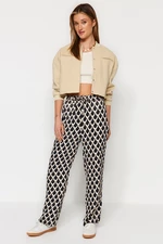 Trendyol Black Wide Leg Satin Patterned Woven Trousers