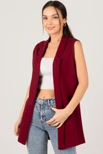 armonika Women's Burgundy Collar Long Vest